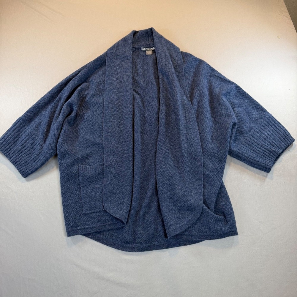 100% Cashmere Cardigan Sweater Womens One Size Blue Quiet Luxury Minimalist